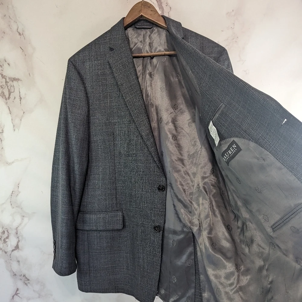 Lauren Ralph Lauren Suit Jacket Mens 46 L Gray Blazer 2 Button Sport Coat